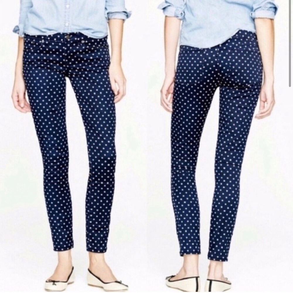 Women’s J. Crew navy white polkadot toothpick Jeans 28 Ankle
